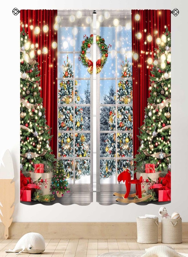 TKUYO Christmas Tree Curtains, Xmas New Year Winter Snow Forest Merry Christmas Tree Shaped Party Decor Window Drapery Treatments for Bedroom Living Room Kitchen Bathroom 2 Panels, 42"x45" Inch - Image 1
